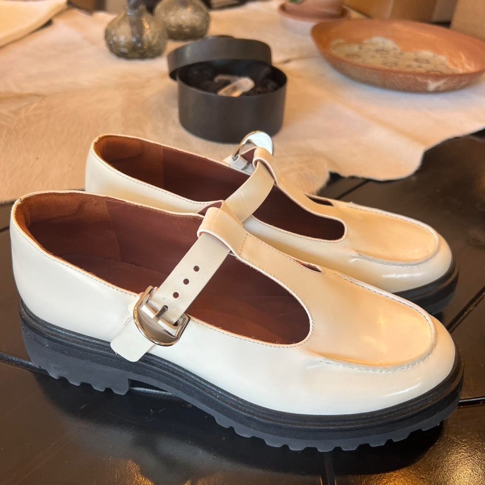 Reformation White Mary Jane Loafers